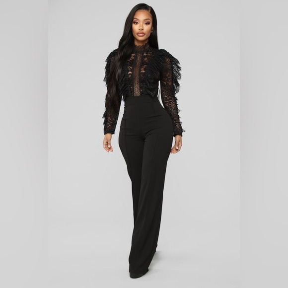 Fashion Nova Black Ruffled Lace Jumpsuit Size M - Picture 1 of 13